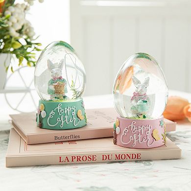 Glitzhome 65MM Set of 2 Crafted Easter Resin Bunnies Waterglobe