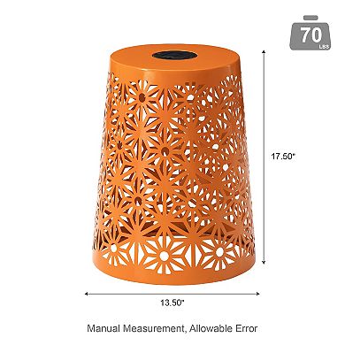 Glitzhome 17.5"H Set of 2 Iron Cutout Pattern Solar Powdered Garden Stool