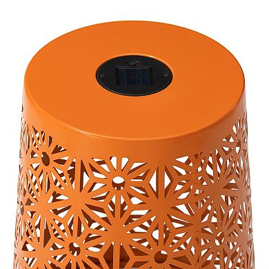Glitzhome 17.5"H Set of 2 Iron Cutout Pattern Solar Powdered Garden Stool