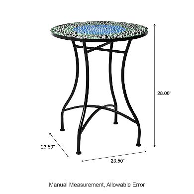 Glitzhome 28"H Outdoor Metal Folding Bistro Table with Ceramic Tile Top