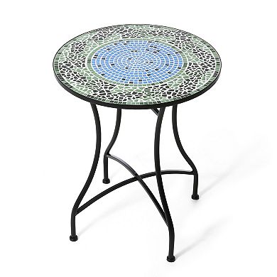 Glitzhome 28"H Outdoor Metal Folding Bistro Table with Ceramic Tile Top