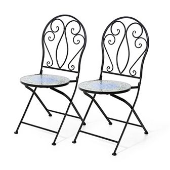 Glitzhome Set of 2 36.5"H Outdoor Metal Folding Green Bistro Chairs