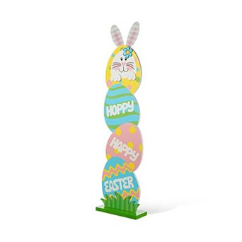 Glitzhome 42"H Adorable Easter Wooden Bunny and Eggs Porch Decor