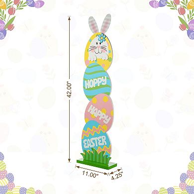 Glitzhome 42"H Adorable Easter Wooden Bunny and Eggs Porch Decor