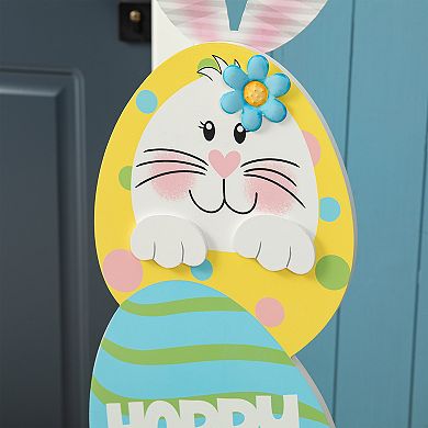 Glitzhome 42"H Adorable Easter Wooden Bunny and Eggs Porch Decor