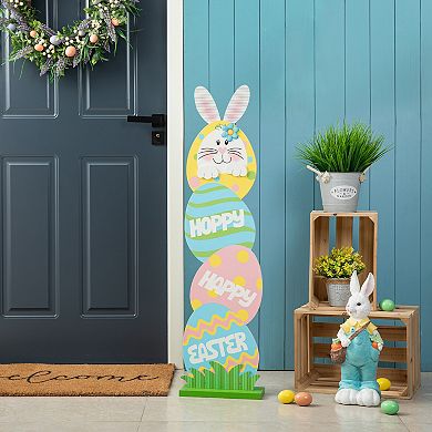 Glitzhome 42"H Adorable Easter Wooden Bunny and Eggs Porch Decor