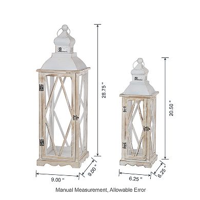 Glitzhome Set of 2 Farmhouse Wooden Lanterns With Diamond Window Frame
