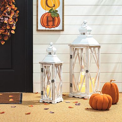 Glitzhome Set of 2 Farmhouse Wooden Lanterns With Diamond Window Frame