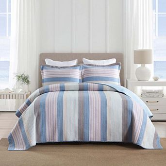Marcielo 3 pc 100% Cotton Striped Quilt Bedspread Set Reversible Bedding