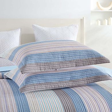 Marcielo 3Pcs 100% Cotton Striped Quilt Bedspread Set Reversible Bedding