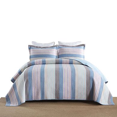 Marcielo 3Pcs 100% Cotton Striped Quilt Bedspread Set Reversible Bedding