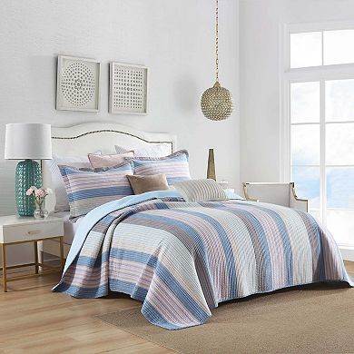 Marcielo 3Pcs 100% Cotton Striped Quilt Bedspread Set Reversible Bedding