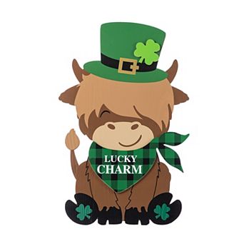Glitzhome St. Patrick's Wooden Highland Cow Standing Porch Decor