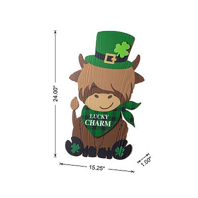 Glitzhome St. Patrick's Wooden Highland Cow Standing Porch Decor