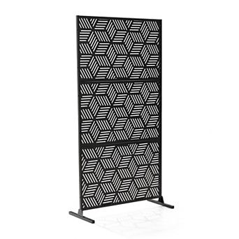 Glitzhome 5.75ft Black Galvanized Steel Privacy Screen Fence Panel Room Divider