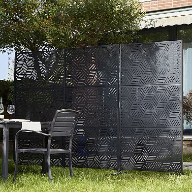 Glitzhome 5.75ft Black Galvanized Steel Privacy Screen Fence Panel Room Divider