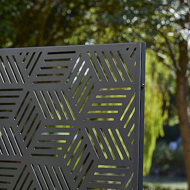 Glitzhome 5.75ft Black Galvanized Steel Privacy Screen Fence Panel Room Divider