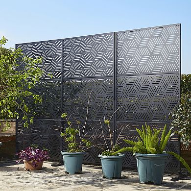 Glitzhome 5.75ft Black Galvanized Steel Privacy Screen Fence Panel Room Divider