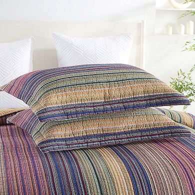 Marcielo 3Pcs 100% Cotton Striped Quilt Bedspread Set Reversible Bedding