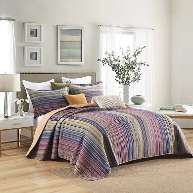 Marcielo 3Pcs 100% Cotton Striped Quilt Bedspread Set Reversible Bedding