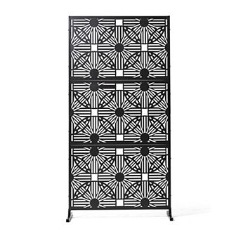 Glitzhome 6ft Black Galvanized Steel Privacy Screen Fence Panel Room Divider