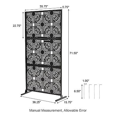 Glitzhome 6ft Black Galvanized Steel Privacy Screen Fence Panel Room Divider