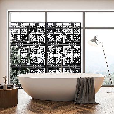 Glitzhome 6ft Black Galvanized Steel Privacy Screen Fence Panel Room Divider