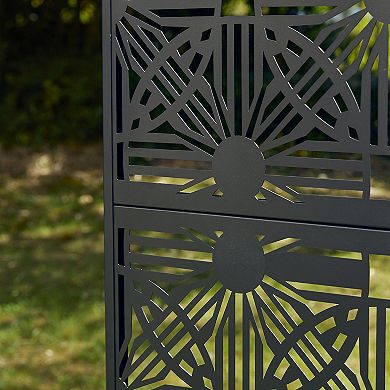 Glitzhome 6ft Black Galvanized Steel Privacy Screen Fence Panel Room Divider