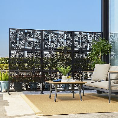 Glitzhome 6ft Black Galvanized Steel Privacy Screen Fence Panel Room Divider