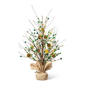 Glitzhome 21"H Warm-hued Lighted St.Patrick's Shimmering Gold Coin Table Tree