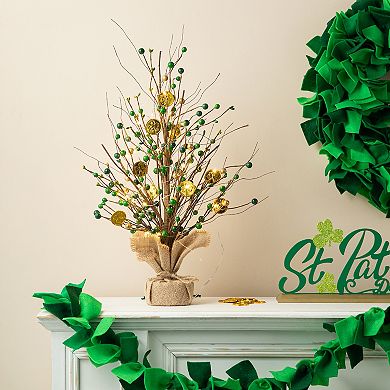Glitzhome 21"H Warm-hued Lighted St.Patrick's Shimmering Gold Coin Table Tree