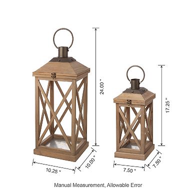 Glitzhome Set of 2 Modern Farmhouse Wooden Lantern