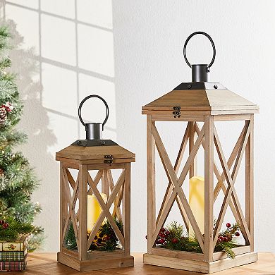 Glitzhome Set of 2 Modern Farmhouse Wooden Lantern