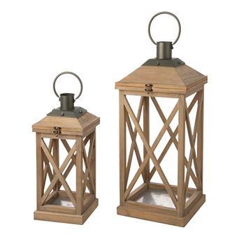 Glitzhome Set of 2 Modern Farmhouse Wooden Lantern