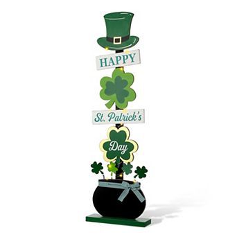 Glitzhome 42"H Lighted St. Patrick's Wooden Shamrocks Porch Decor with Timer