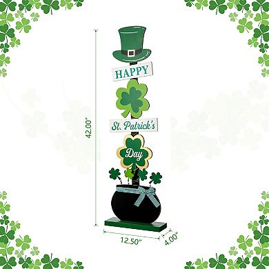 Glitzhome 42"H Lighted St. Patrick's Wooden Shamrocks Porch Decor with Timer