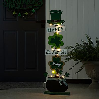 Glitzhome 42"H Lighted St. Patrick's Wooden Shamrocks Porch Decor with Timer