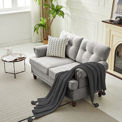 Set of 2 Chenille Sofa Set, a Loveseat & a Single Sofa Chair