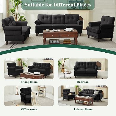 Set of 2 Chenille Sofa Set, a 3-Seater Sofa and a Single Sofa Chair