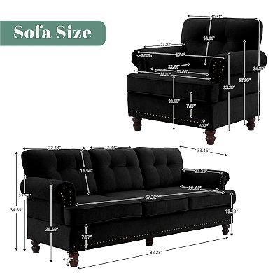 Set of 2 Chenille Sofa Set, a 3-Seater Sofa and a Single Sofa Chair