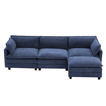 112 in Chenille Fabric 3-Seat L-Shaped Sectional Sofa Couch with Ottoman for Living Room