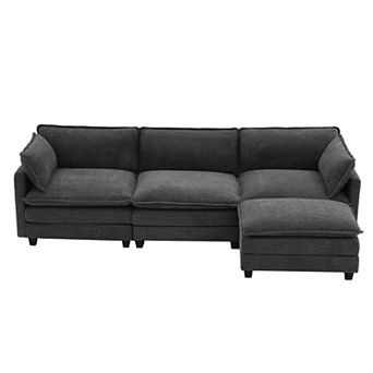 112 in Chenille Fabric 3-Seat L-Shaped Sectional Sofa Couch with Ottoman for Living Room