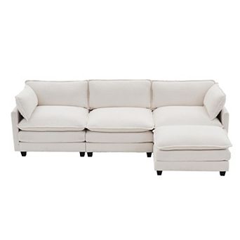 112 in Chenille Fabric 3-Seat L-Shaped Sectional Sofa Couch with Ottoman for Living Room