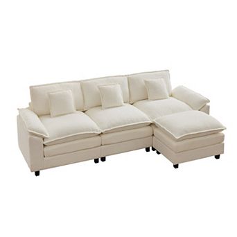 3-Seat Modular Chenille Sectional Sofa with Ottomans, Deep Seat, Wide Padded Armrests