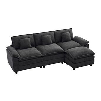 3-Seat Modular Chenille Sectional Sofa with Ottomans, Deep Seat, Wide Padded Armrests