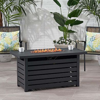 Mondawe 47.25" Rectangular Iron Breathable Fire Pit - 30 000 BTU Fire Pit Table in Matte Black
