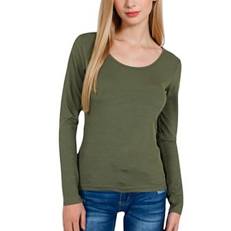 Women's Long Sleeve Scoop Neck Stretch Knit Top