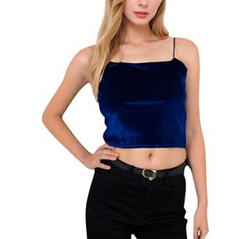 Women's Velvet Spaghetti Strap Cropped Cami Top