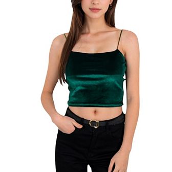 Women's Velvet Spaghetti Strap Cropped Cami Top
