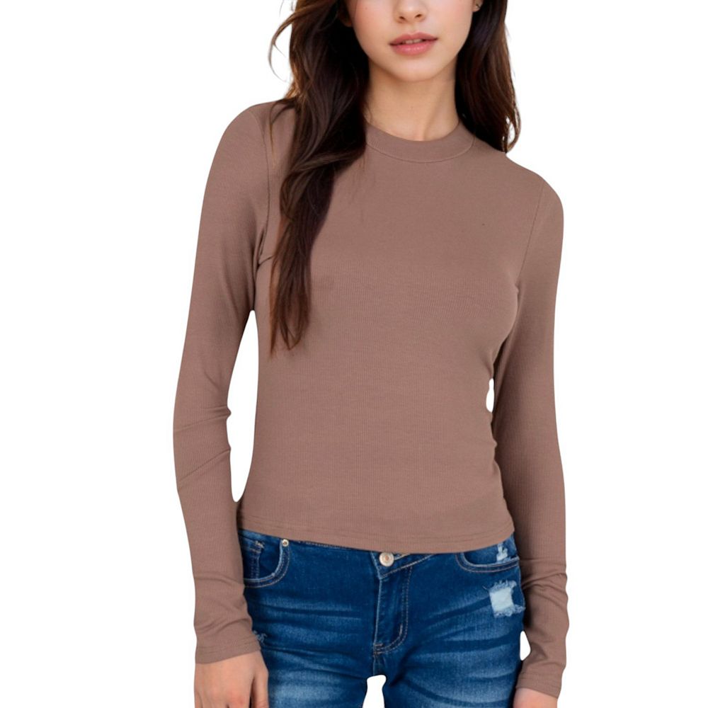Fashion Crew Neck Slim Fit Long Sleeve Knit Top With Thumb Holes